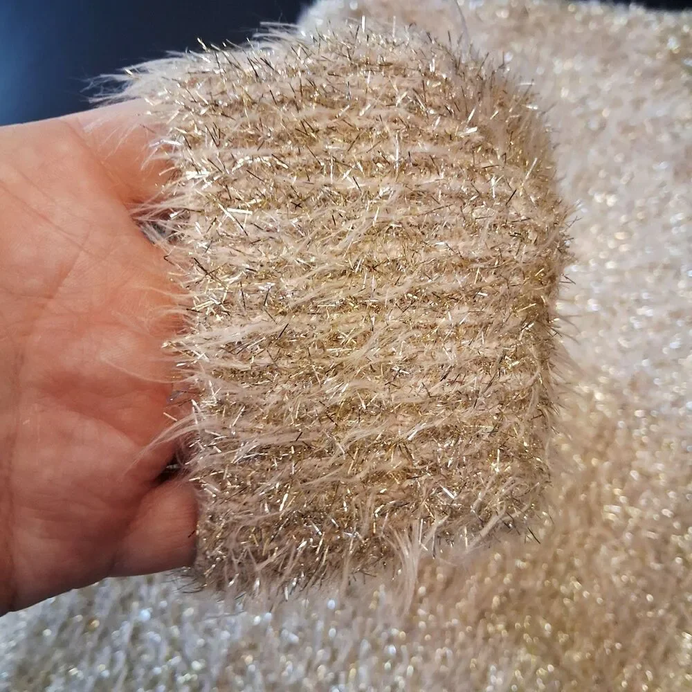 Willow Root Women's M Cropped Tinsel Sweater Champagne Gold Long Sleeve Party
